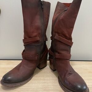 Free Bird Brown Leather Mid-Calf Boots with Zipper